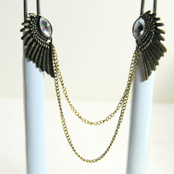 Jeweled Wings Chain Attached Pins Steampunk - Picture 1 of 4